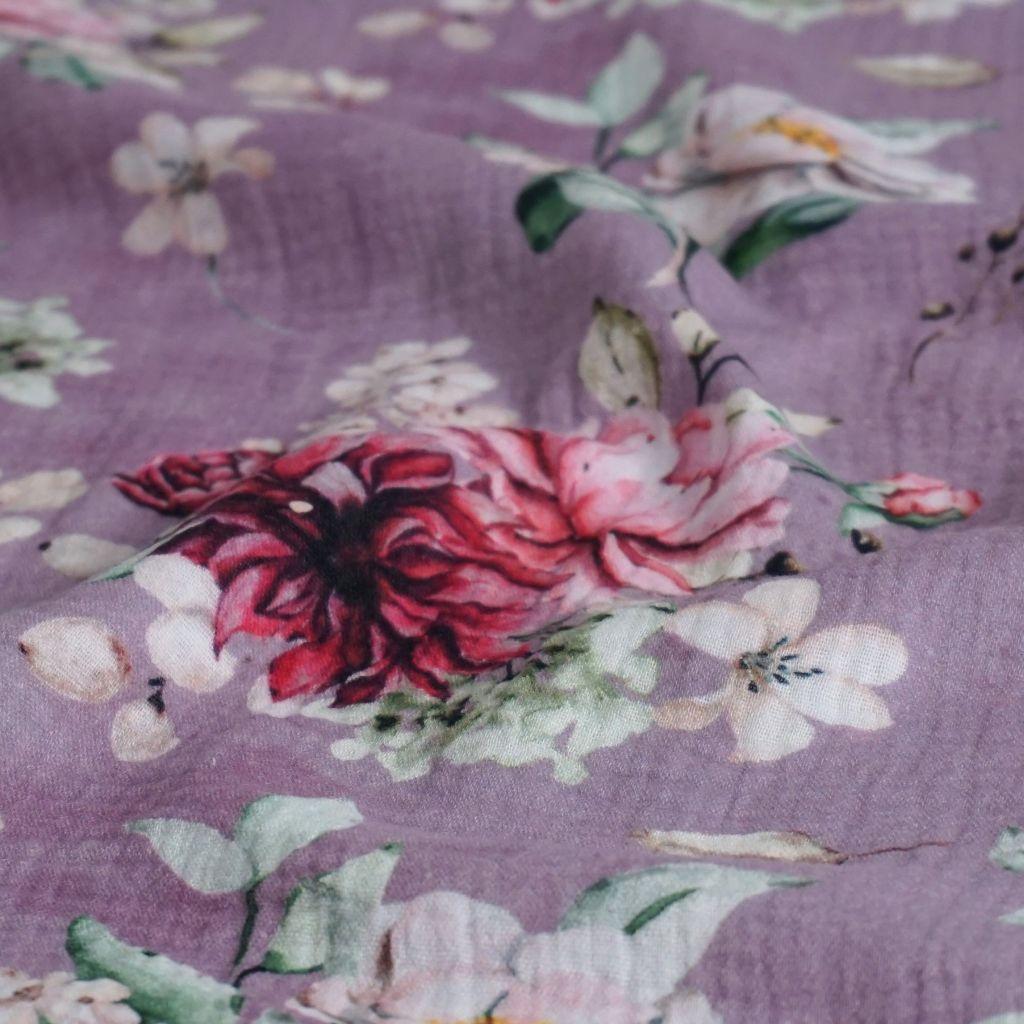 Musselin Double Gauze Blumenbouquet Blüten flieder